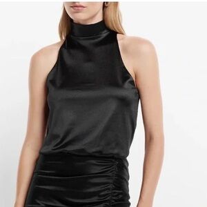 Express Black Satin Mock Neck Top